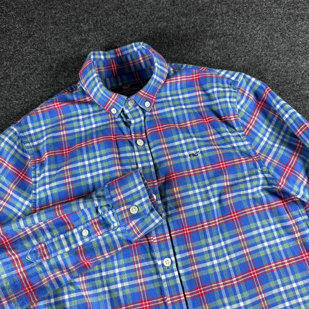Vineyard‎ Vines Kids Boys Blue Green Plaid Flannel Whale Shirt Sz L 16 Button Up